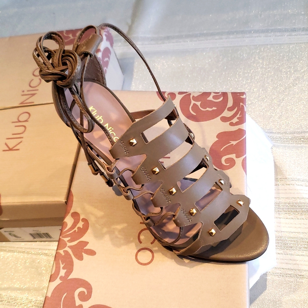 KLUB NICO New SANDAL Strappy Stiletto Heel Studs Lace Up Leather Women's 9, 11 - Picture 5 of 12